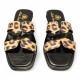 SANDALIAS MUJER PLANAS COMBINADAS LEOPARDO Y NEGRO NEGRO