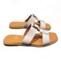 SANDALIAS PLANAS MUJER DOBLE TIRA ADORNO HEBILLA BLANCO BLANCO