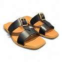 SANDALIAS PLANAS MUJER DOBLE TIRA ADORNO HEBILLA NEGRO NEGRO