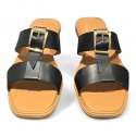 SANDALIAS PLANAS MUJER DOBLE TIRA ADORNO HEBILLA NEGRO NEGRO