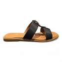 SANDALIAS PLANAS MUJER DOBLE TIRA ADORNO HEBILLA NEGRO NEGRO