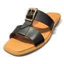 SANDALIAS PLANAS MUJER DOBLE TIRA ADORNO HEBILLA NEGRO NEGRO
