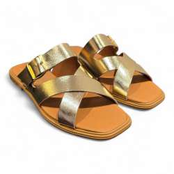 SANDALIAS MUJER PLANAS CURZADAS ADORNO HEBILLA PLATINO PLATINO