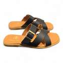 SANDALIAS MUJER PLANAS CURZADAS ADORNO HEBILLA NEGRO NEGRO