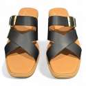 SANDALIAS MUJER PLANAS CURZADAS ADORNO HEBILLA NEGRO NEGRO