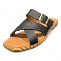SANDALIAS MUJER PLANAS CURZADAS ADORNO HEBILLA NEGRO NEGRO