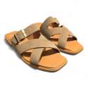 SANDALIAS MUJER PLANAS CURZADAS ADORNO HEBILLA SERRAJE BEIG BEIGE