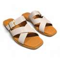 SANDALIAS MUJER PLANAS CURZADAS ADORNO HEBILLA BLANCO BLANCO