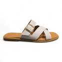 SANDALIAS MUJER PLANAS CURZADAS ADORNO HEBILLA BLANCO BLANCO