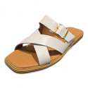 SANDALIAS MUJER PLANAS CURZADAS ADORNO HEBILLA BLANCO BLANCO